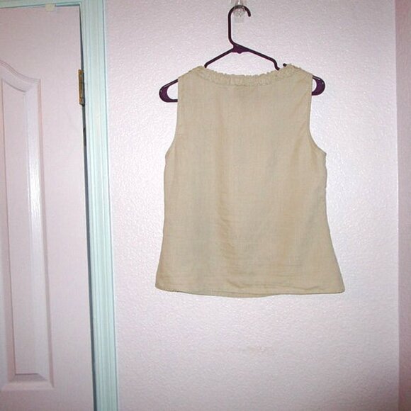MARINA LUNA Embroidered LINEN Size M Square Neck TOP Sleeveless SCALLOPED Light - Picture 5 of 7